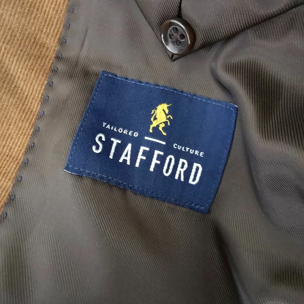 Stafford Corduroy Blazer Jacket Mens 44R Brown Sports‎ Coat 2 Buttons Vented